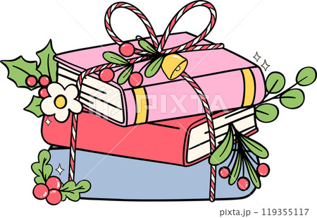 Festive Groovy Christmas books gift hand drawn illustration 119355117