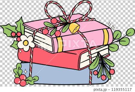 Festive Groovy Christmas books gift hand drawn illustration 119355117