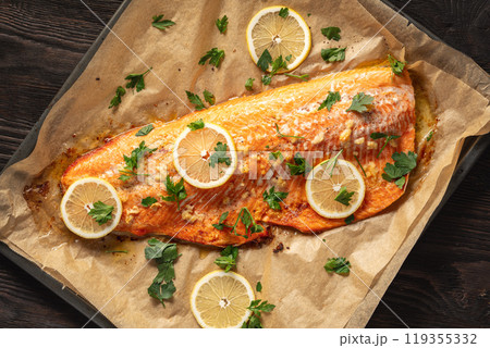 Baked Trout with Garlic and Butter. Keto Diet 119355332