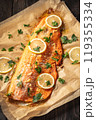 Baked Trout with Garlic and Butter. Keto Diet 119355334