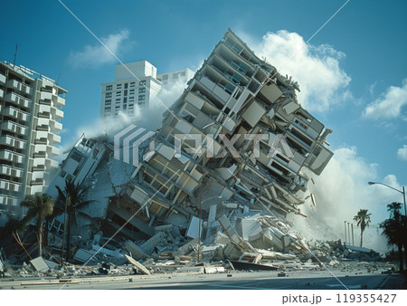 地震で崩れたビル 119355427