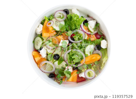Greek salad salad with onion, pepper, cucumber and olives Greek salad salad with onion, pepper, cucumber and olives 119357529