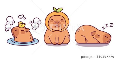 Cute capybara in different poses. Cute capybara in different poses. 119357779