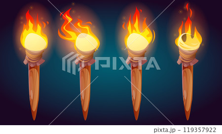 Torch fire set isolated on black background 119357922