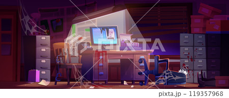 Abandoned broken detective office interior 119357968