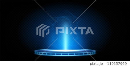 3d blue tech light hologram portal podium for game 119357969