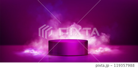 3d pink podium with neon light and cloud vector 119357988