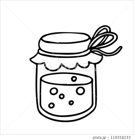 jar of homemade jam, vector illustration in doodle style. coloring book jar of homemade jam, vector illustration in doodle style. coloring book 119358233