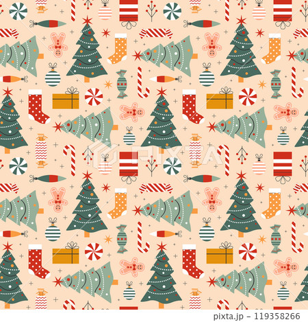 Christmas Seamless Pattern with Holiday Tree 119358266