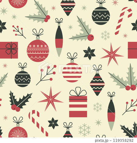 Christmas Seamless Pattern in Retro Red Colors 119358292