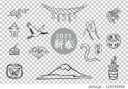 New Year's line drawing set 119358460