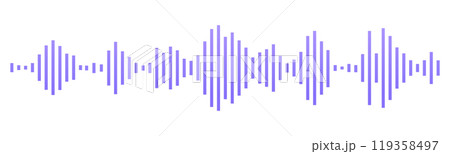 Sound wave or voice message waveform. Podcast, media record, radio signal. Decibel audio record icon isolated on white background. Equalizer line 119358497