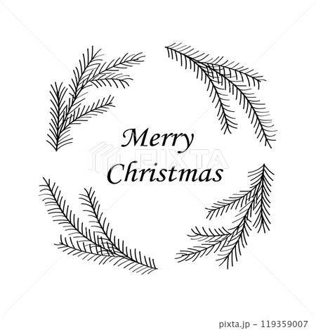 Christmas wreath doodle icon. Vector illustration of a festive decoration made of fir tree. Isolate on white. 119359007