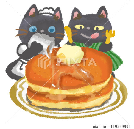 美味しそうなホットケーキを注文した黒猫 美味しそうなホットケーキを注文した黒猫 119359996