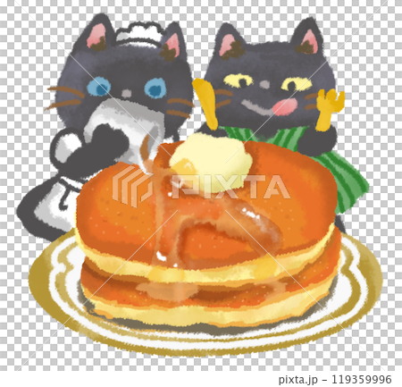 A black cat ordering delicious looking pancakes 119359996