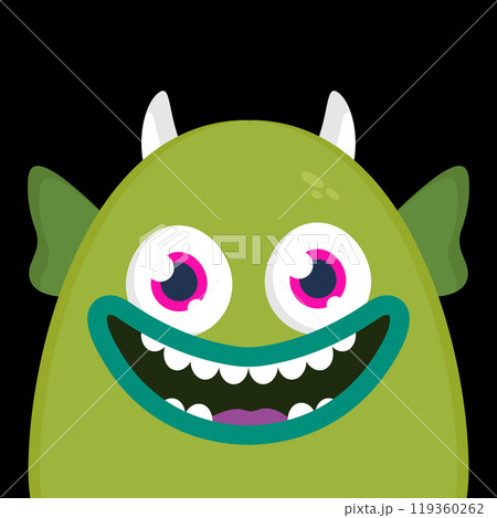 Cute cartoon aquatic water monster. Funny green monster face in childish style. Vector illustration Cute cartoon aquatic water monster. Funny green monster face in childish style. Vector illustration 119360262