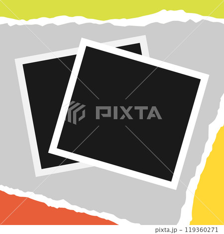 Photo frames on cut and torn paper background. Blank instant photos. Vector illustration 119360271