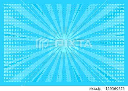 Pop art blue comic background with sun rays and dots. Retro style. Vector illustration 119360273
