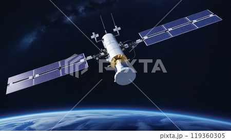 宇宙空間の地球と人工衛星 119360305
