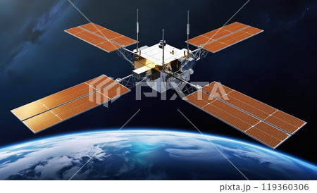 宇宙空間の地球と人工衛星 119360306