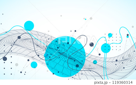 Template for science and technology presentation. Wireframe waves. Plexus style background. 119360314