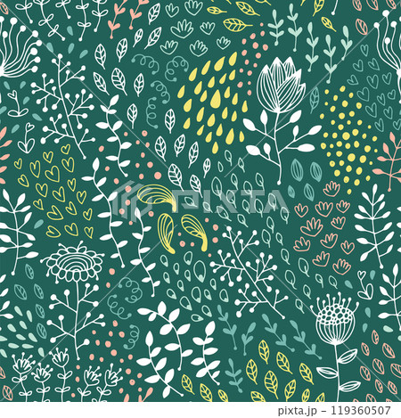 Seamless flower and leaf pattern, floral vector background 119360507