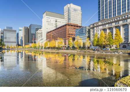 秋の東京都市風景 水面に映る丸の内のオフィスビル群と日比谷通りのイチョウ並木【東京都・千代田区】 秋の東京都市風景 水面に映る丸の内のオフィスビル群と日比谷通りのイチョウ並木【東京都・千代田区】 119360670