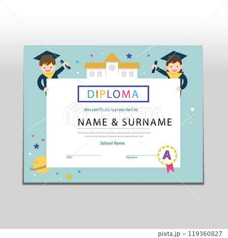 Diploma template for kids with flat elements 119360827