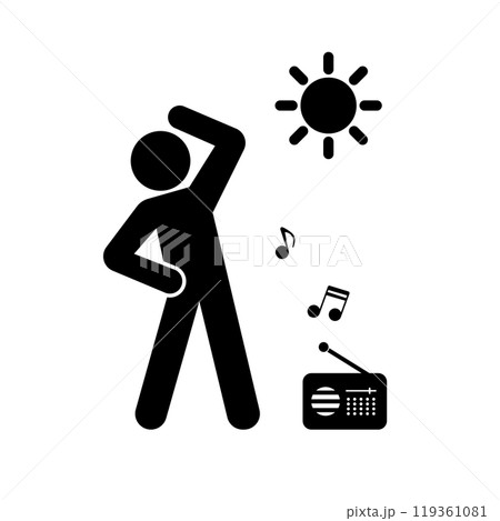 ラジオ体操 早起き 朝と太陽 シルエット 119361081