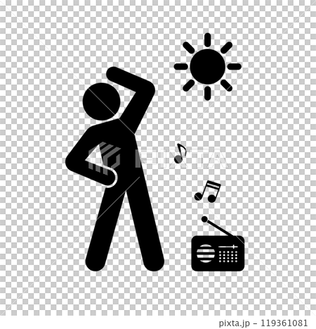 ラジオ体操 早起き 朝と太陽 シルエット 119361081