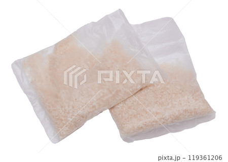 A Plastic Bags of White Long Grain Rice - Isolated on White 119361206
