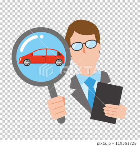 Man assessing a car Man assessing a car 119361728