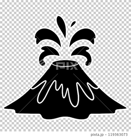 Cute black and white silhouette illustration of a volcano eruption 119363073