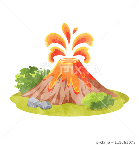 火山噴火のかわいい水彩イラスト 火山噴火のかわいい水彩イラスト 119363075