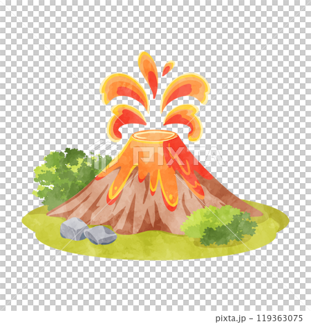 火山噴火のかわいい水彩イラスト 火山噴火のかわいい水彩イラスト 119363075