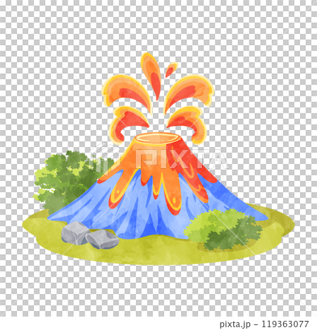 富士山噴發的可愛水彩插圖 119363077