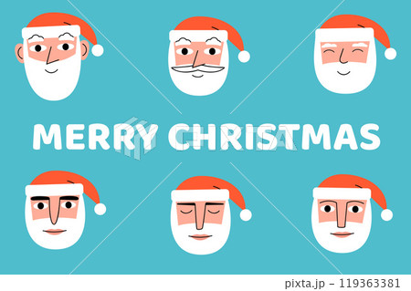 Santa Claus faces. Merry Christmas text. Santa Claus faces. Merry Christmas text. 119363381