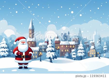 santa claus in winter city on christmas illustration 119363411