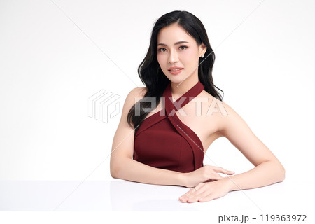 Beautiful young asian woman with clean fresh skin on white background, Face care, Facial treatment, Cosmetology, beauty and spa, Asian women portrait. 119363972