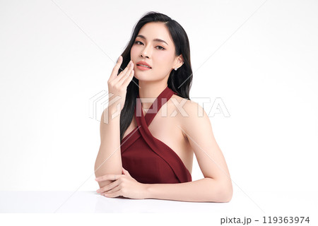 Beautiful young asian woman with clean fresh skin on white background, Face care, Facial treatment, Cosmetology, beauty and spa, Asian women portrait. 119363974
