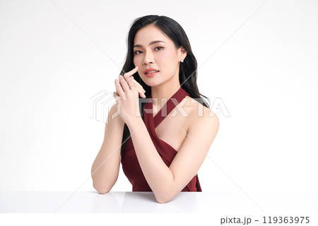 Beautiful young asian woman with clean fresh skin on white background, Face care, Facial treatment, Cosmetology, beauty and spa, Asian women portrait. 119363975