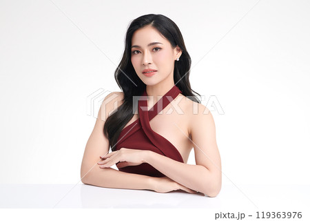 Beautiful young asian woman with clean fresh skin on white background, Face care, Facial treatment, Cosmetology, beauty and spa, Asian women portrait. 119363976
