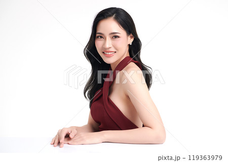Beautiful young asian woman with clean fresh skin on white background, Face care, Facial treatment, Cosmetology, beauty and spa, Asian women portrait. 119363979