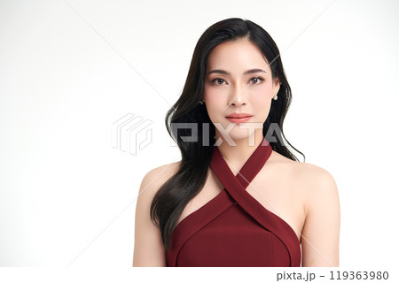Beautiful young asian woman with clean fresh skin on white background, Face care, Facial treatment, Cosmetology, beauty and spa, Asian women portrait. 119363980