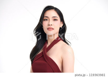 Beautiful young asian woman with clean fresh skin on white background, Face care, Facial treatment, Cosmetology, beauty and spa, Asian women portrait. Beautiful young asian woman with clean fresh skin on white background, Face care, Facial treatment, Cosmetology, beauty and spa, Asian women portrait. 119363981