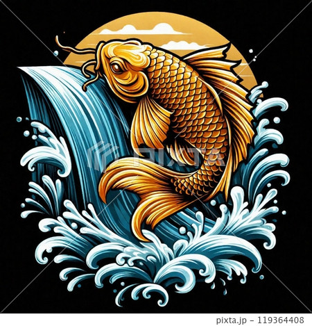 力強く泳ぐ金色の鯉が描く成功への道 119364408