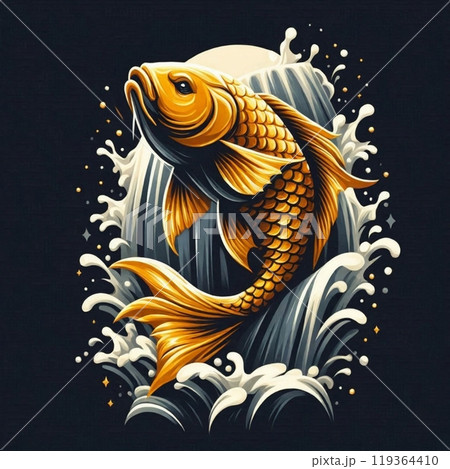 力強く泳ぐ金色の鯉が描く成功への道のイラスト素材 [119364410] - PIXTA