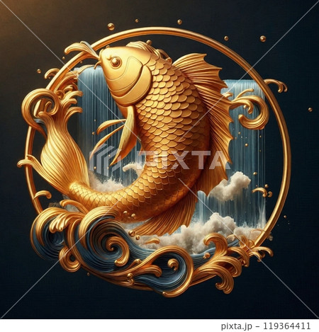 力強く泳ぐ金色の鯉が描く成功への道 119364411