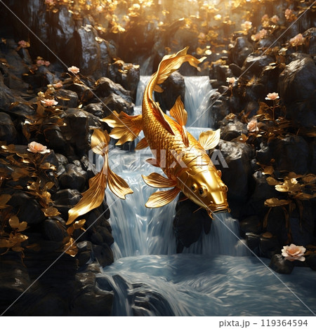 富と繁栄をもたらす黄金の鯉の躍動 119364594