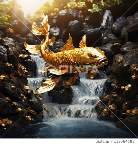 富と繁栄をもたらす黄金の鯉の躍動 119364595